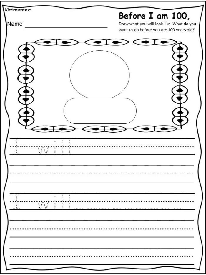 Kindergarten student using a 100th day counting reader booklet for math practice