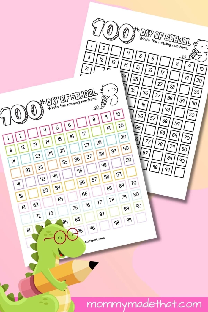 Kindergarten student using a 100th Day Counting Reader worksheet to practice counting to 100