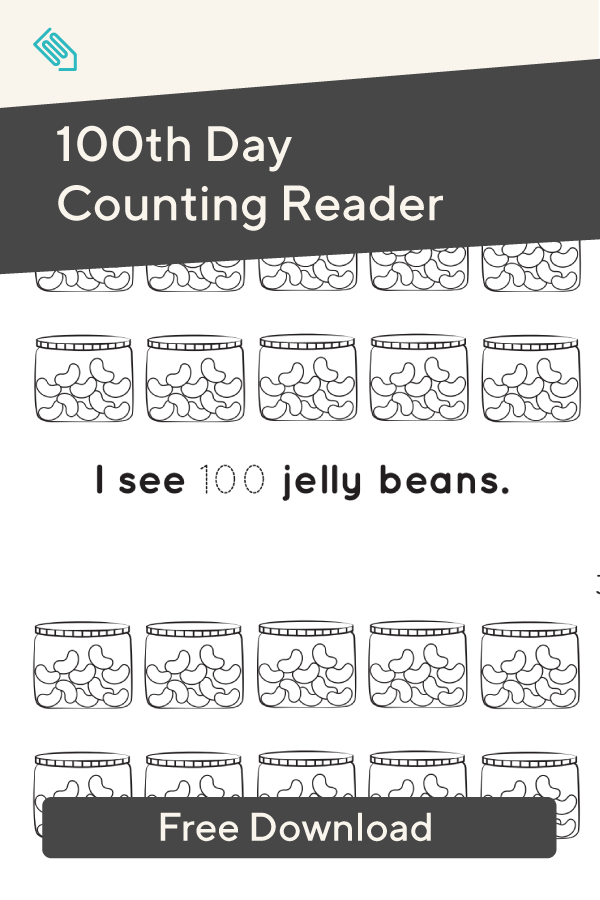 Kindergarten student practicing counting skills with a 100th day counting reader booklet