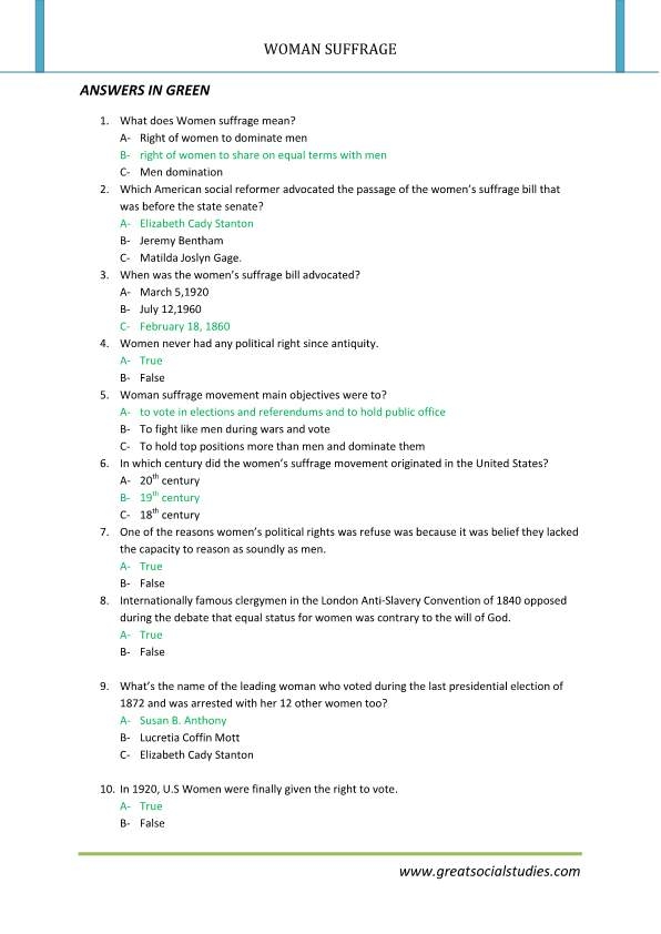 Women’s Suffrage and the 19th Amendment Educational Worksheet 16 Fifth grade students learning about key figures and the history of the 19th Amendment on a worksheet