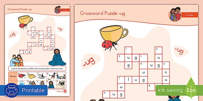 Engaging crossword puzzle for first graders to enhance vocabulary and spelling skills 1st Grade Vocabulary Crossword worksheet designed for phonics practice and spelling challenges