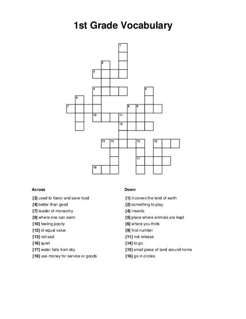 Engaging crossword puzzle to enhance spelling skills for first graders 1st Grade Vocabulary Crossword worksheet designed for phonics practice