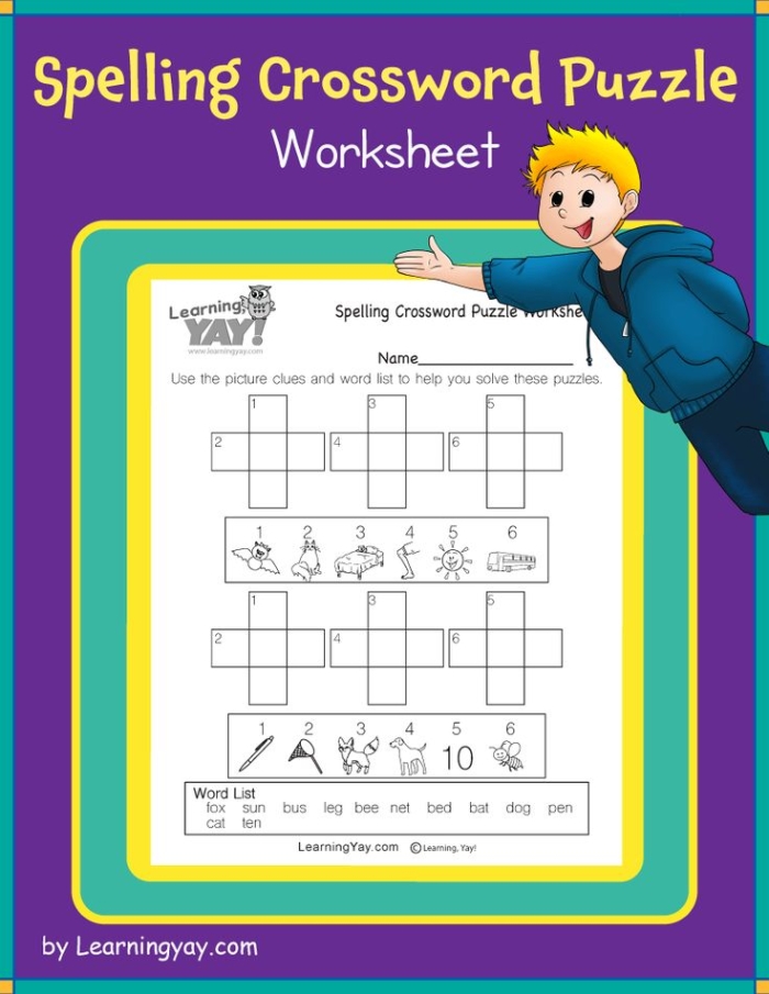 Engaging crossword puzzle for first graders to practice their phonics and vocabulary skills 1st Grade Vocabulary Crossword worksheet designed to enhance spelling skills through fun puzzle challenges