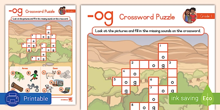 Fun and educational crossword puzzle to enhance spelling skills in first graders 1st Grade Vocabulary Crossword worksheet featuring engaging phonics challenges for young learners