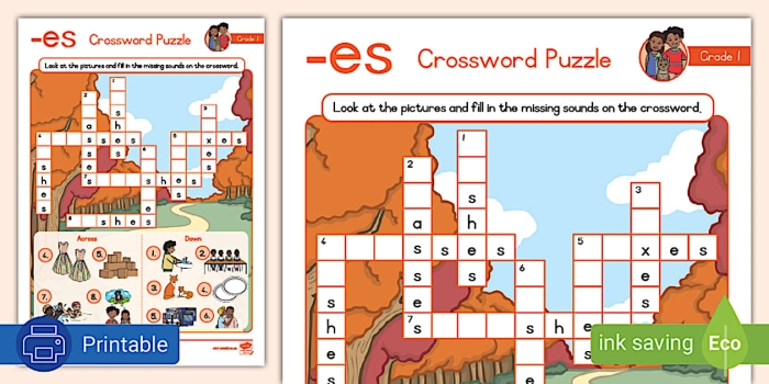 Engaging crossword puzzle for first graders to enhance vocabulary skills 1st Grade Vocabulary Crossword worksheet designed for phonics learning and spelling practice