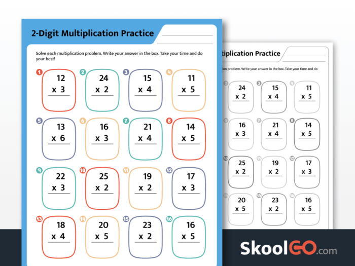 2-Digit by 2-Digit Multiplication worksheet designed for fourth and fifth graders to practice their skills