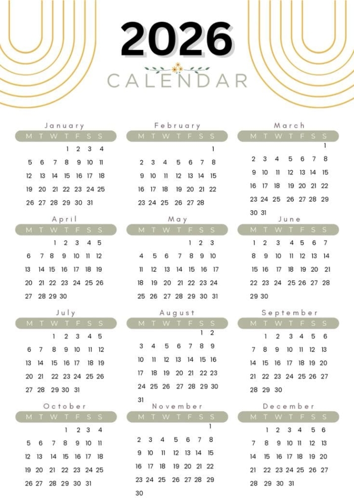 Pre-K addition worksheet featuring a colorful 2026 twelve-month calendar for early learners