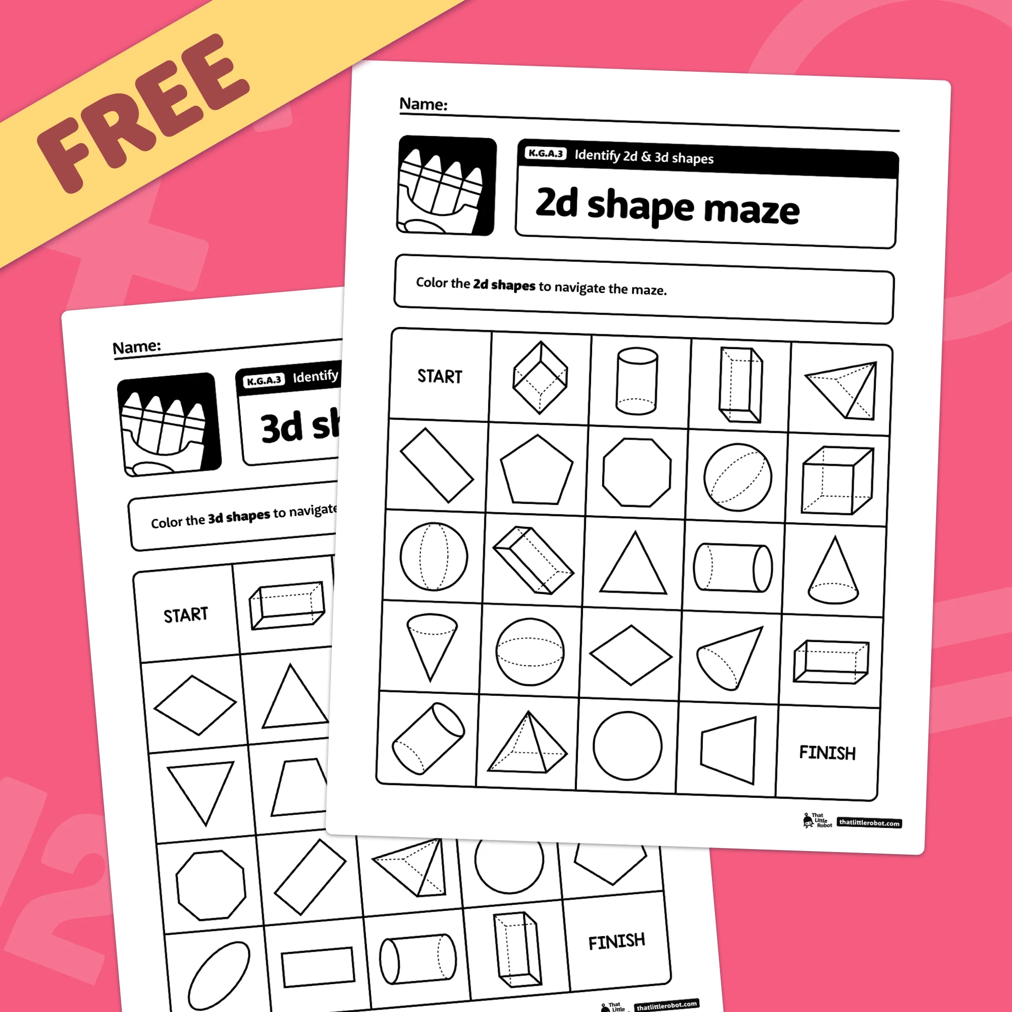 Second grade worksheet for identifying and naming two-dimensional and three-dimensional shapes