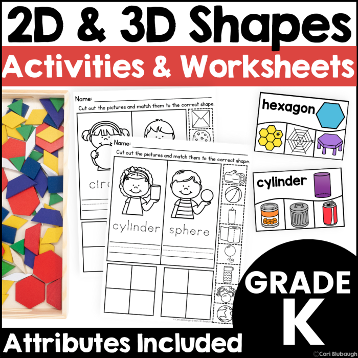 First grade geometry worksheet for matching two dimensional and three dimensional shapes