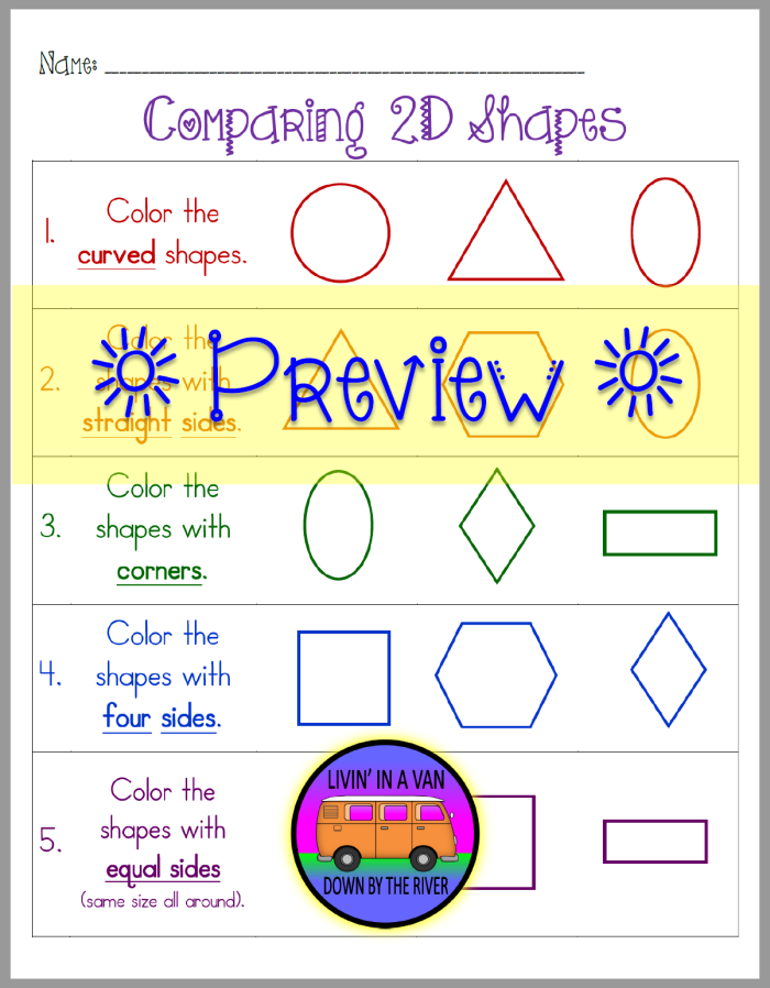 Comparing 2-D Shapes Worksheet Activity 9 Second grade students completing a 2-D shapes comparison chart identifying edges and vertices of common geometric figures