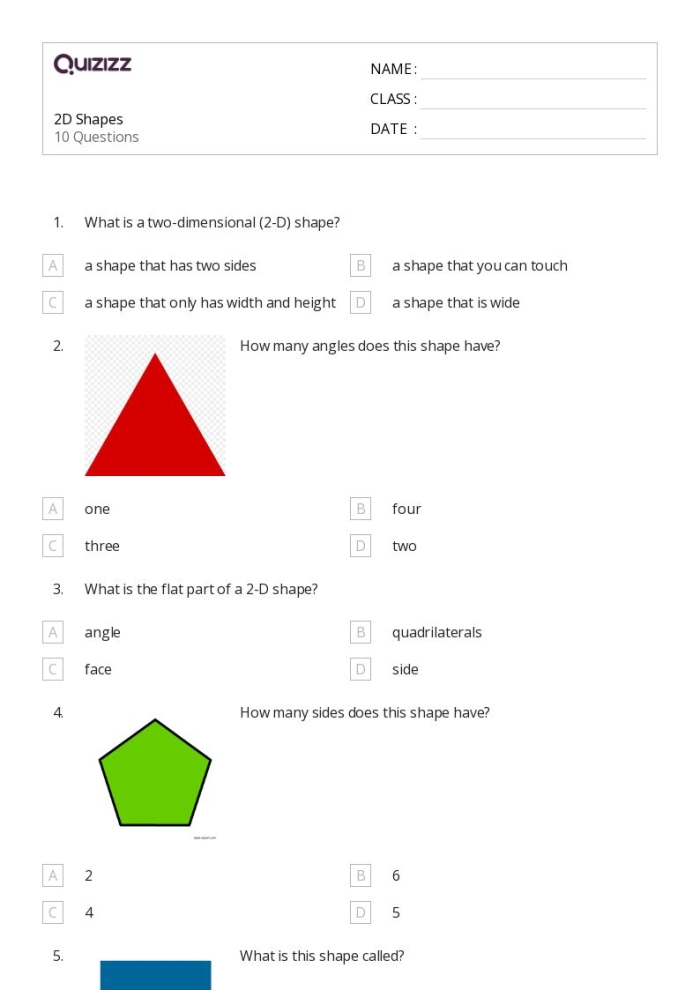 2-D Shapes Fill in the Table Worksheet for Second Grade Geometry Review Second grade geometry worksheet featuring a table for identifying and describing various 2-D shapes