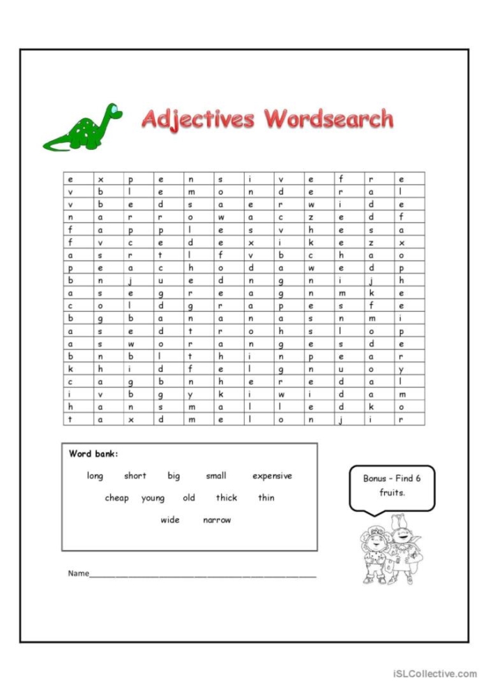 Adjective word search worksheet for second graders focusing on descriptive vocabulary