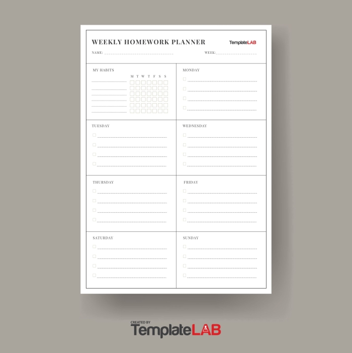 Back to school printable homework planner for kids to organize their studies Colorful printable homework planner worksheet for second graders in algebra