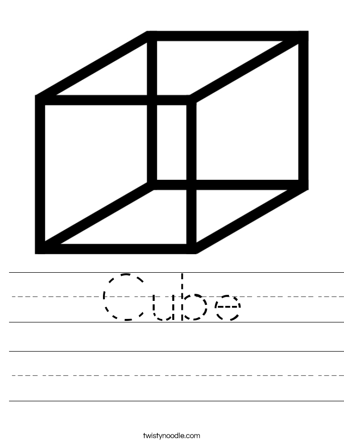 Second grade geometry worksheet showing a printable paper cube cut-out template for 3D shape building