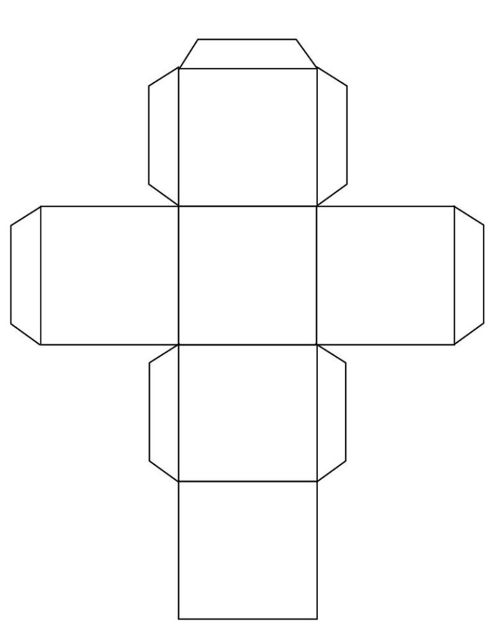 A printable cube cut-out template for second graders to fold and assemble into a 3-D paper cube shape