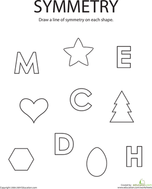 ALT text for a second grade geometry worksheet featuring line segments and symmetry concepts