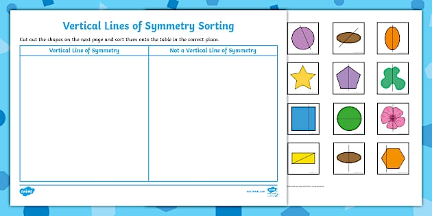 Worksheet featuring a shape review focusing on line segments and symmetry for second graders