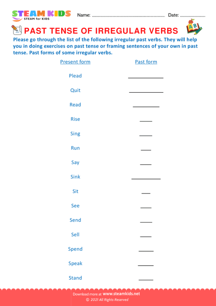 Irregular Past Tense Verbs Check-in Worksheet for Second Grade Activity 16 Second grade students completing an irregular past tense verbs assessment worksheet