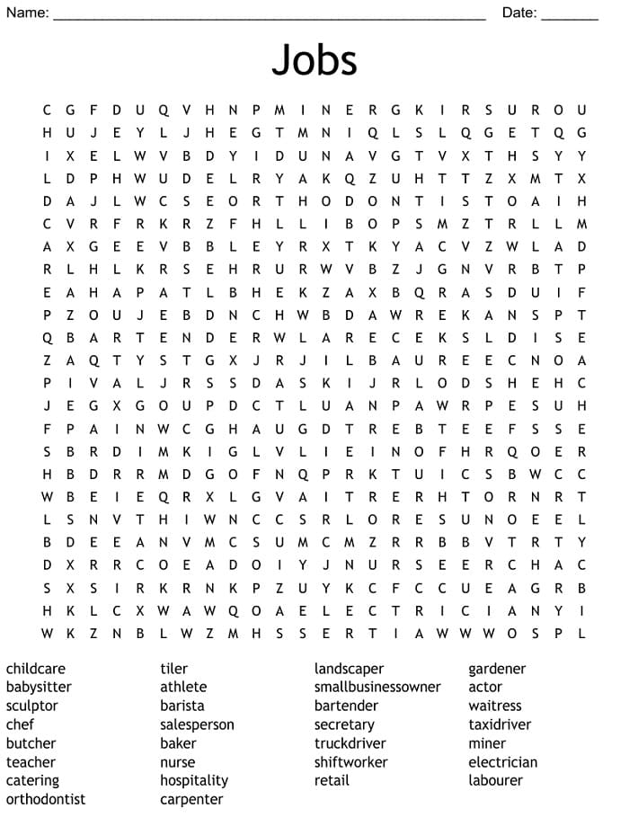 Second grade students searching for job-related words in a fun puzzle grid activity