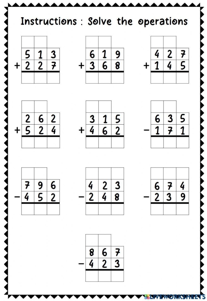 Addition and Subtraction Worksheet Number Thirteen for Second Grade Math Practice Second grade addition and subtraction math worksheet featuring multiple choice bubbles for student practice