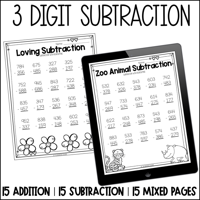 Triple Digits! 3-Digit Addition & Subtraction worksheet for young learners Worksheet featuring engaging exercises for 3-digit addition and subtraction for second graders