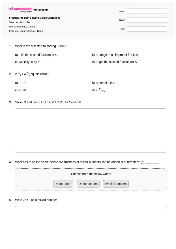 Mixed Operation Word Problem Check-in Worksheet 8 for Second Grade Math Addition and Subtraction Second grade student solving three-digit addition and subtraction mixed operation word problems on a printable worksheet