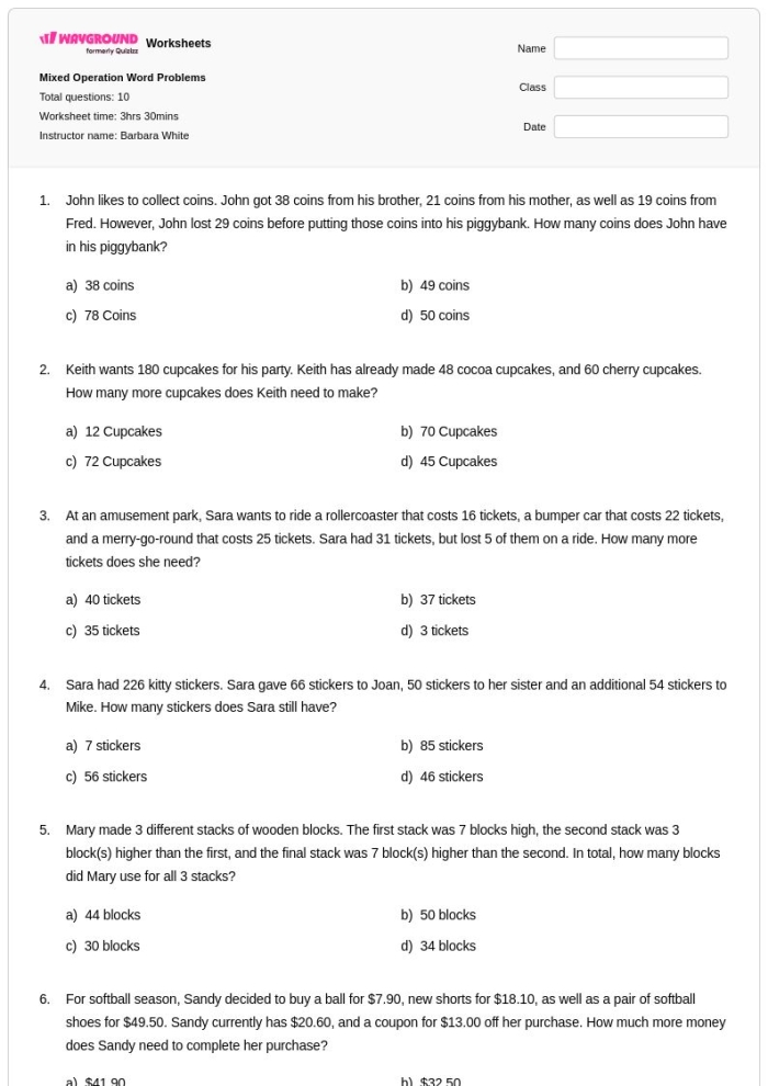 Mixed Operation Word Problem Check-in Worksheet 2 for Second Grade Math Assessment Second grade students working on a mixed operation word problem check-in worksheet involving three-digit addition and subtraction