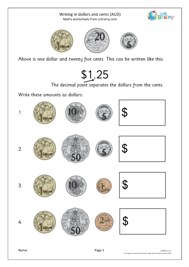 Second grade students practicing money addition on the Dollars and Cents How Much worksheet 5
