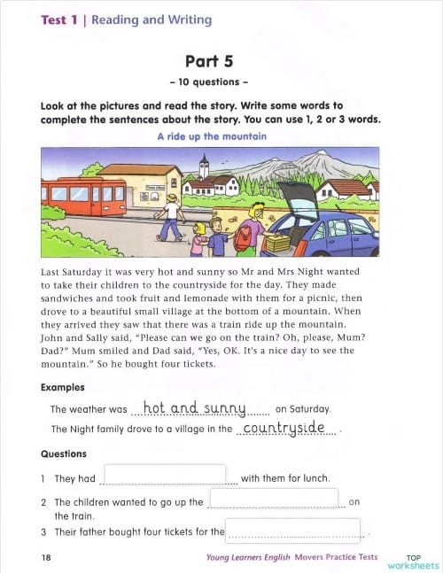 Reading Comprehension Practice Test worksheet designed for second graders