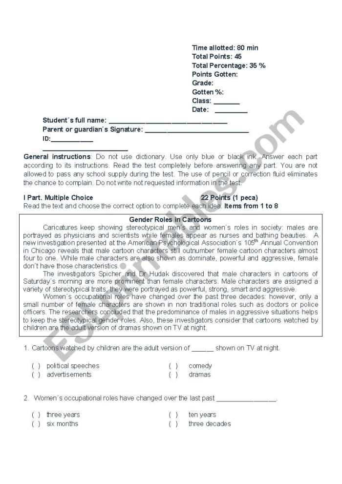 Reading comprehension practice test worksheet for second graders to enhance their skills