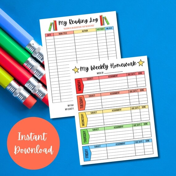 Reading Log and Graph worksheet for second graders to track reading time and progress