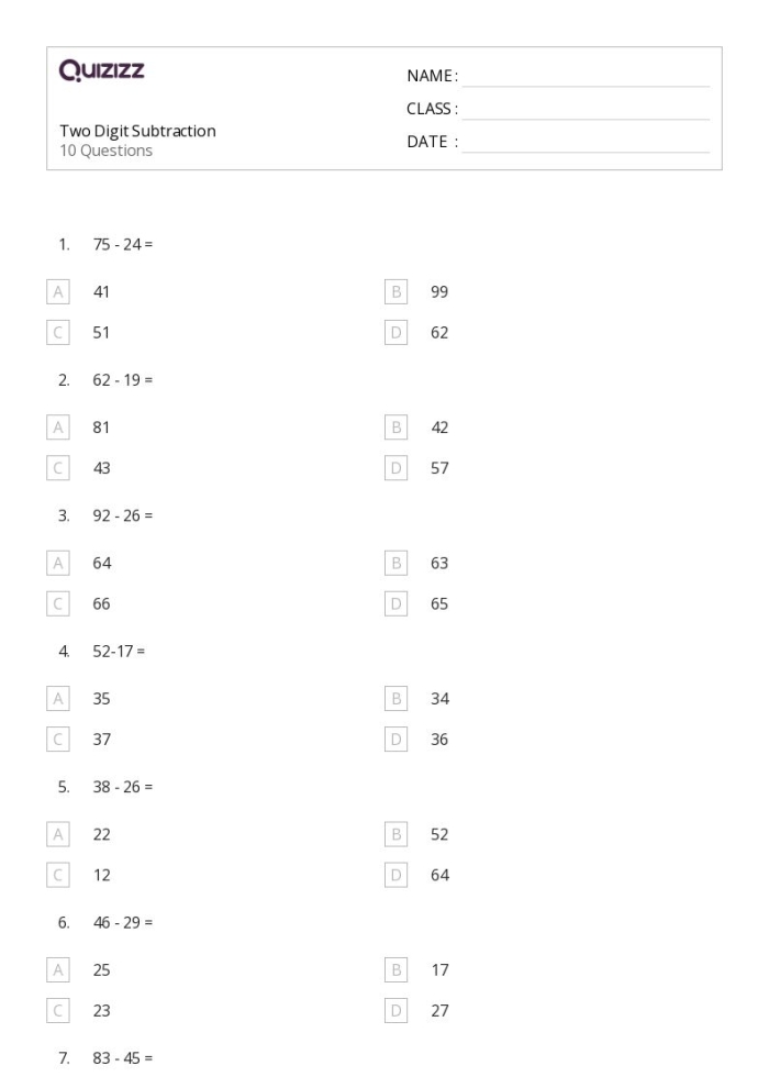 Two-digit addition and subtraction problems with regrouping for second grade math practice and assessment