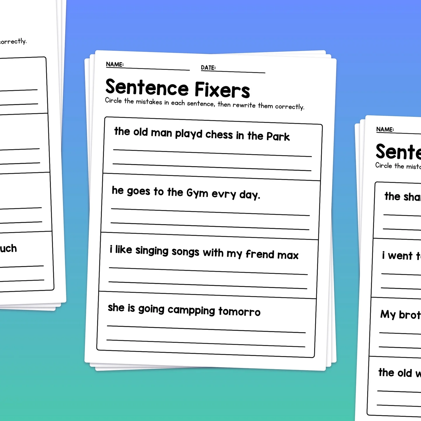 Sentence Fixer worksheet for second grade grammar and dialogue practice Second grade student working on a Sentence Fixer worksheet to practice punctuation and capitalization