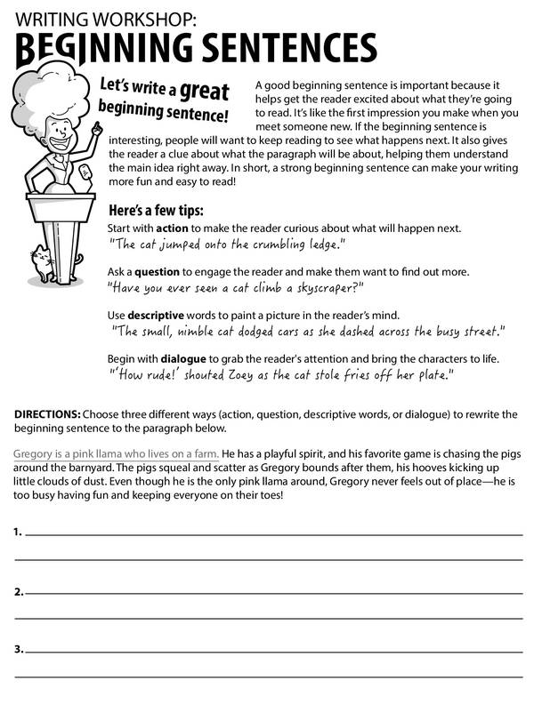 Tips for crafting compelling introductions in writing activities Worksheet for second graders on writing engaging opening sentences