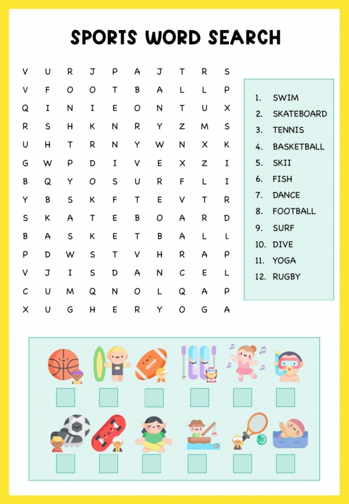 Engaging word search puzzle featuring various sports terms for kids Colorful sports word search worksheet for second graders to enhance vocabulary