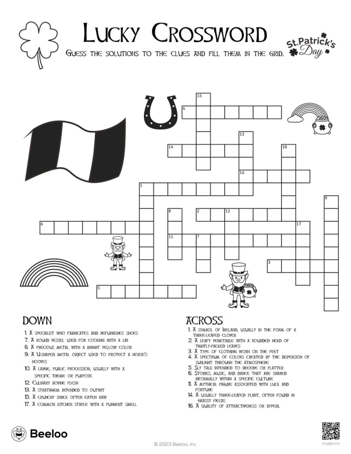 St. Patricks Day Holiday Grammar Crossword Worksheet 18 Second grade St. Patrick's Day crossword puzzle worksheet focused on grammar and mechanics