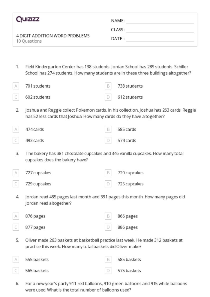 Worksheet featuring fun 3-digit addition word problems with dinosaurs for second graders