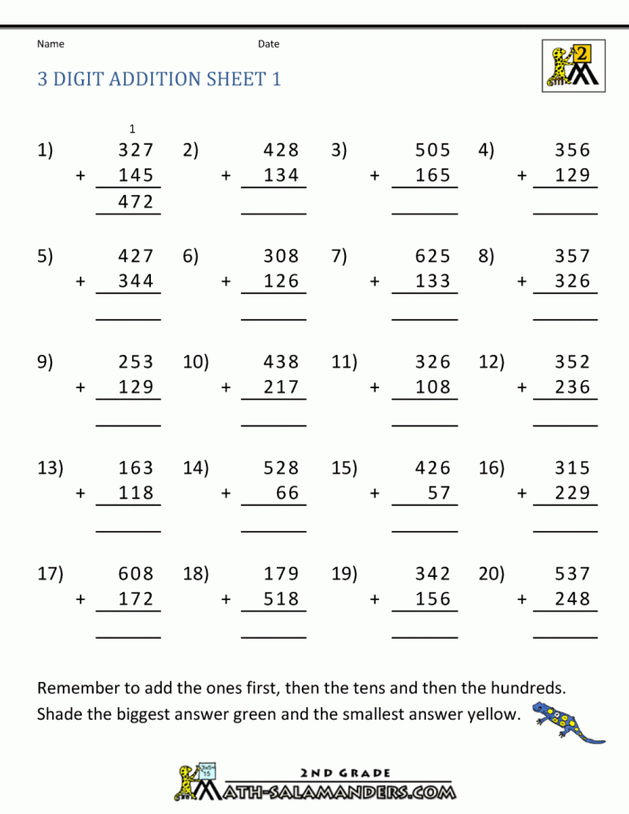 3-Digit addition word problems featuring dinosaurs for second graders