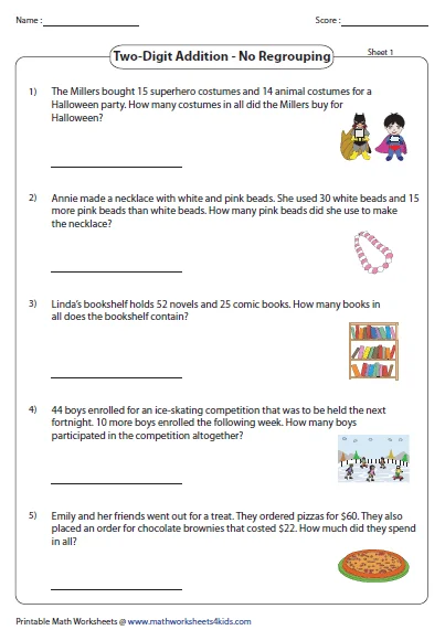 3-Digit addition word problems featuring dinosaurs for second graders