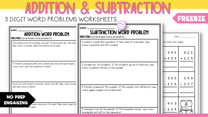 Worksheet featuring fun 3-digit addition word problems with dinosaurs for second graders