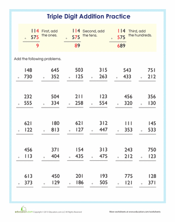Triple Digits! 3-Digit Addition & Subtraction practice worksheet for young learners Worksheet featuring engaging 3-digit addition and subtraction exercises for second graders