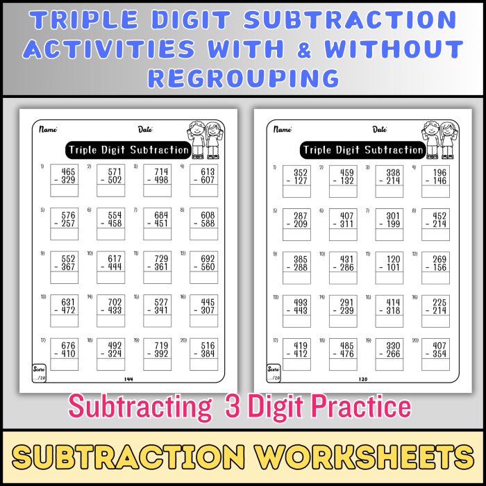 3-Digit Addition & Subtraction Worksheet for Grade 2 Success Worksheet featuring engaging exercises for three-digit addition and subtraction for second graders