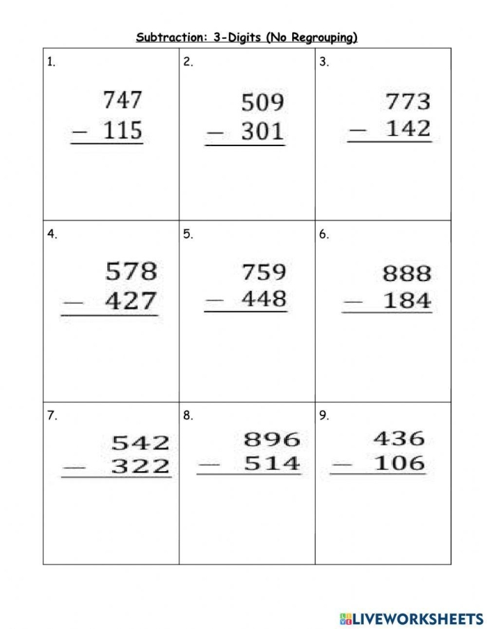 3-Digit Subtraction with Regrouping Practice Worksheet for Grade 3 Worksheet featuring 40+ three-digit subtraction problems with regrouping for third graders