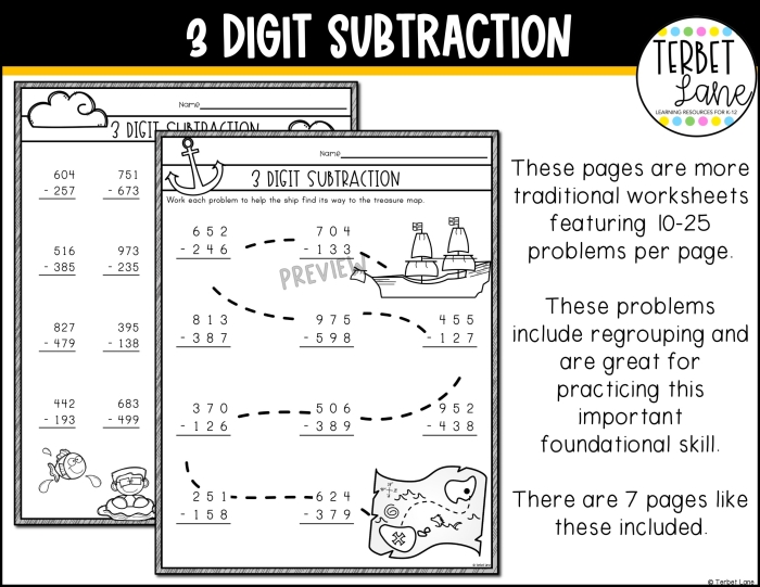 Reading worksheet for Second Grade Students solving 3-digit subtraction problems with regrouping while catching bouncy balls on a colorful worksheet. Engaging second grade math worksheet focused on 3-digit subtraction using regrouping techniques.
