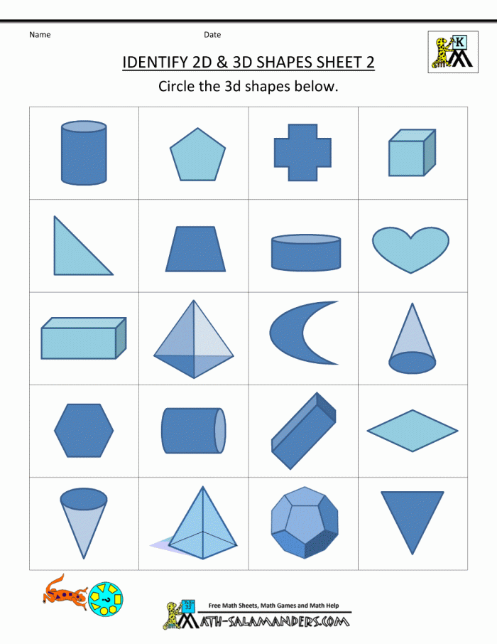 3D Geometric Shapes worksheet for first graders exploring real-world 3D objects
