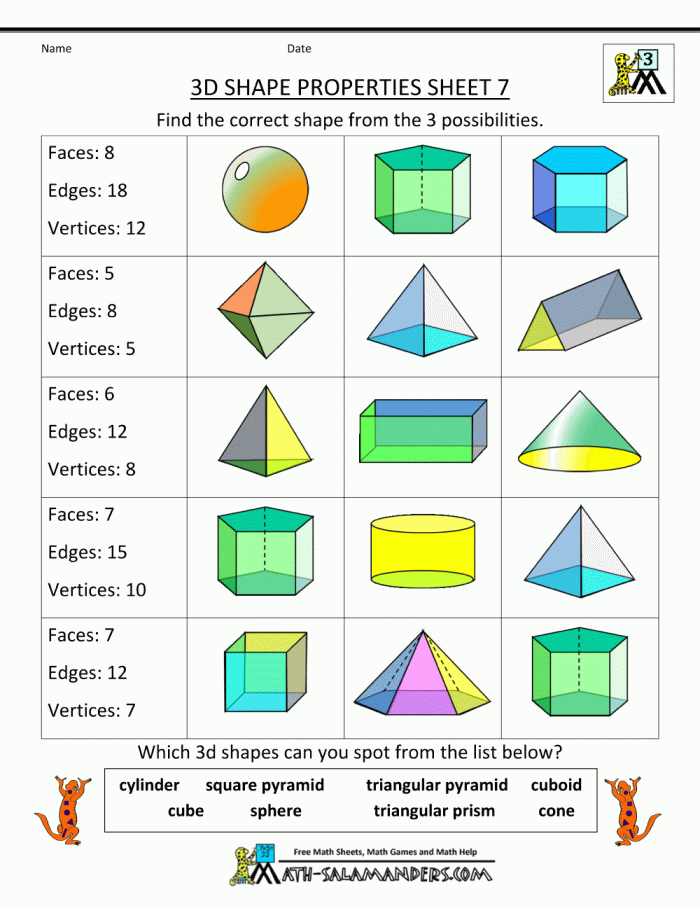 3D Geometric Shapes worksheet for first graders exploring shapes in their environment