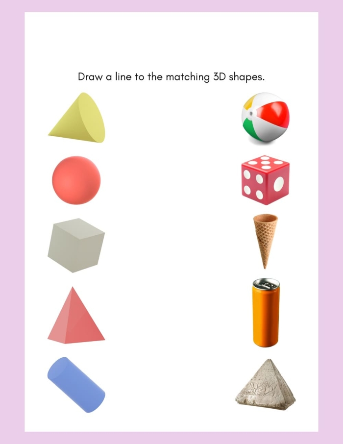 3D Geometric Shapes worksheet for first graders exploring shapes in their environment