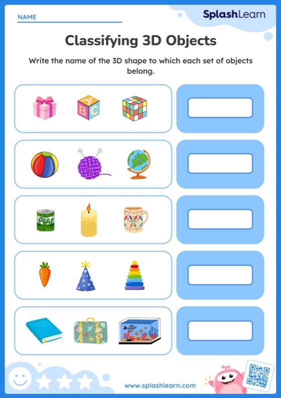 Real world examples of 3D shapes for early learners to identify and connect Kindergarten student matching three dimensional shapes to everyday objects like balls and boxes