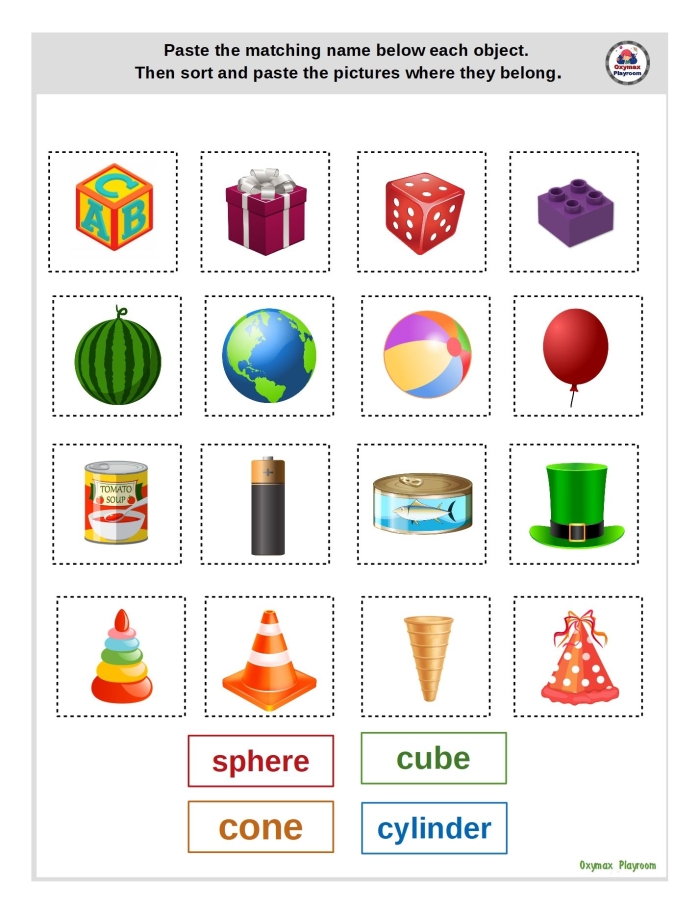 Engaging 3D Shapes in the World worksheet for phonics practice in early education Colorful worksheet featuring 3D shapes in real-world contexts for kindergarten students