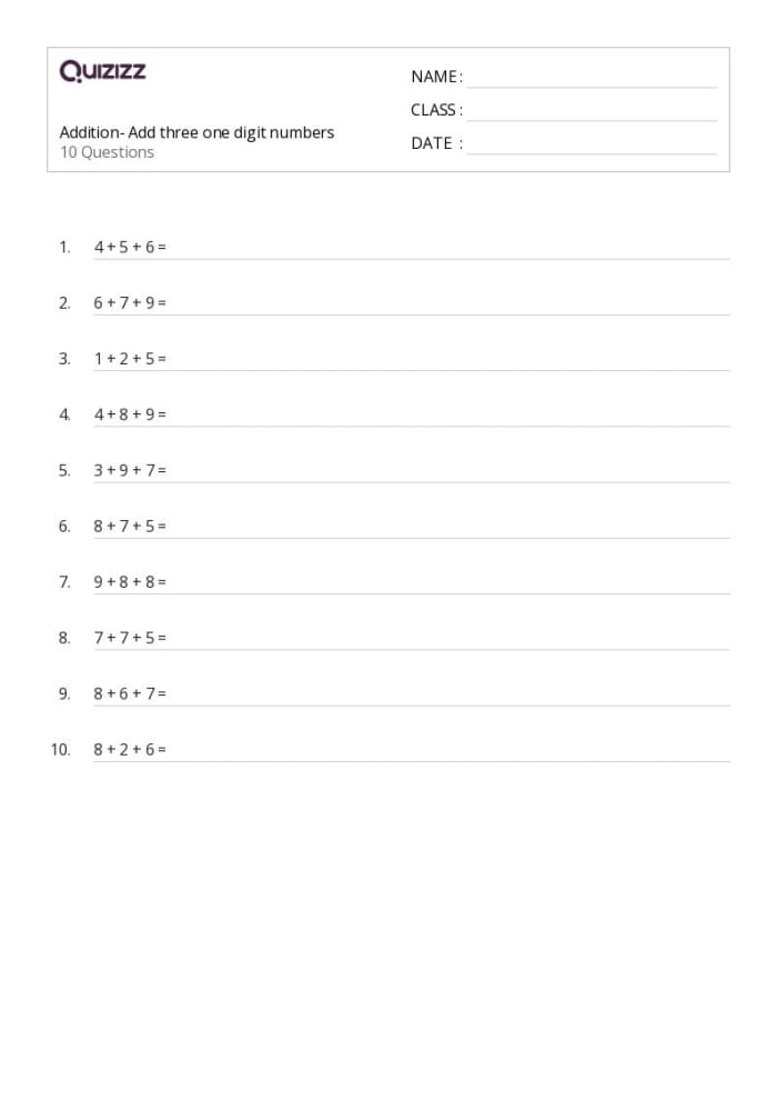 Third grade worksheet featuring math problems for practicing three-digit addition within 1000